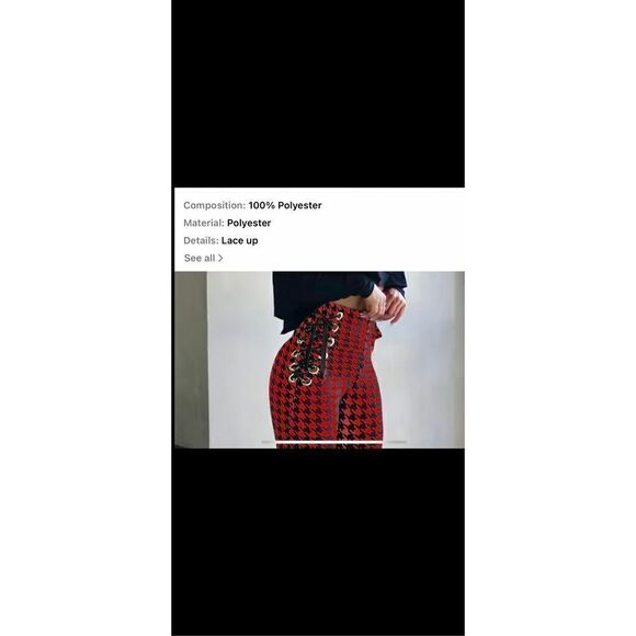 Houndstooth leggings with lace up sides, high waste stretchy pants . - Picture 11 of 13